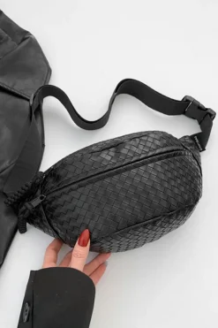 New Dear-Lover Woven Style PU Leather Large Crossbody Bag Black