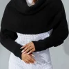Hot Dear-Lover Wrap Up Sleeved Plain Knit Scarf Black