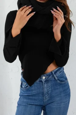 Hot Dear-Lover Wrap Up Sleeved Plain Knit Scarf Black