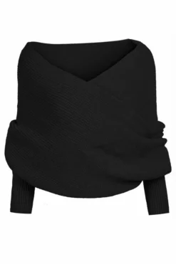 Hot Dear-Lover Wrap Up Sleeved Plain Knit Scarf Black