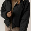 Best Dear-Lover Zip Up Drawstring Hem Puffer Jackets Black