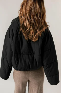 Best Dear-Lover Zip Up Drawstring Hem Puffer Jackets Black