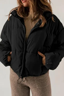 Best Dear-Lover Zip Up Drawstring Hem Puffer Jackets Black