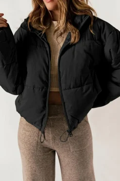 Best Dear-Lover Zip Up Drawstring Hem Puffer Jackets Black