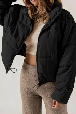 Best Dear-Lover Zip Up Drawstring Hem Puffer Jackets Black