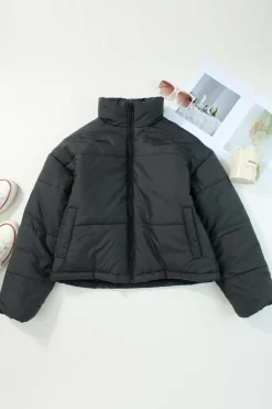 Best Dear-Lover Zip Up Drawstring Hem Puffer Jackets Black