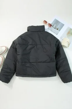 Best Dear-Lover Zip Up Drawstring Hem Puffer Jackets Black