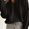 Outlet Dear-Lover Zipped Neck Pullover Drop Shoulder Sweatshirt Black