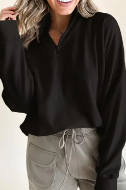 Outlet Dear-Lover Zipped Neck Pullover Drop Shoulder Sweatshirt Black