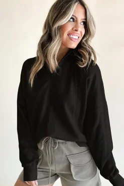 Outlet Dear-Lover Zipped Neck Pullover Drop Shoulder Sweatshirt Black