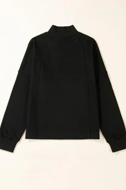 Outlet Dear-Lover Zipped Neck Pullover Drop Shoulder Sweatshirt Black