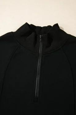 Outlet Dear-Lover Zipped Neck Pullover Drop Shoulder Sweatshirt Black