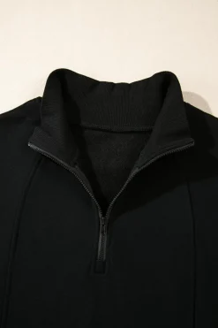 Outlet Dear-Lover Zipped Neck Pullover Drop Shoulder Sweatshirt Black
