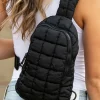 Clearance Dear-Lover Zipper Quilted Puffer Crossbody Bag Black