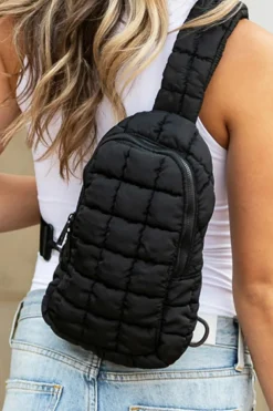 Clearance Dear-Lover Zipper Quilted Puffer Crossbody Bag Black