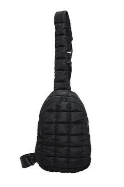 Clearance Dear-Lover Zipper Quilted Puffer Crossbody Bag Black