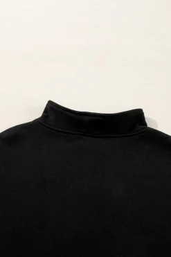Clearance Dear-Lover Zip-up Stand Neck Kangaroo Pocket Sweatshirt Black