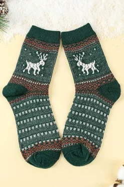 New Dear-Lover 5 Pairs/Set Christmas Reindeer Soft Crew Socks Blackish Green