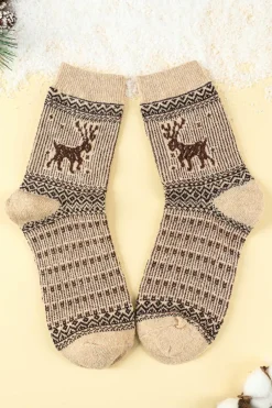 New Dear-Lover 5 Pairs/Set Christmas Reindeer Soft Crew Socks Blackish Green