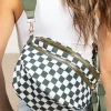 Clearance Dear-Lover Checkered Print Wide Strap Large Crossbody Bag Blackish Green