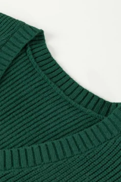 New Dear-Lover Chest Pocket V Neck Ribbed Cap Sleeve Sweater Blackish Green