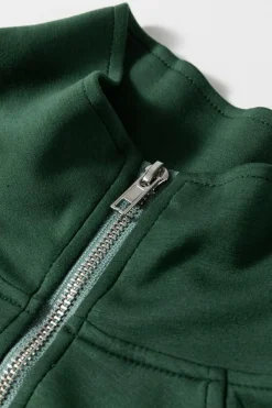 Best Dear-Lover Collared Half Zip French Terry Knit Drawstring Casual Romper Blackish Green