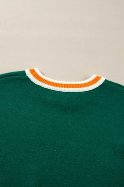 New Dear-Lover Colorblock Striped Trim Drop Shoulder Sweater Blackish Green