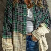 Discount Dear-Lover Contrast Plaid Patchwork Chest Pocket Button up Shacket Blackish Green