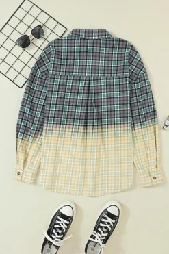 Discount Dear-Lover Contrast Plaid Patchwork Chest Pocket Button up Shacket Blackish Green