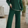 Online Dear-Lover Contrast Trim Split Cuffs Long 2pcs Sweater Outfit Loungewear Blackish Green