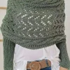 Outlet Dear-Lover Cross Detail Hollowed Knit Scarf with Sleeves Blackish Green