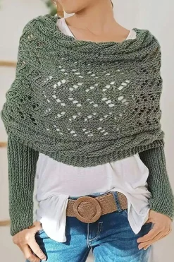 Outlet Dear-Lover Cross Detail Hollowed Knit Scarf with Sleeves Blackish Green