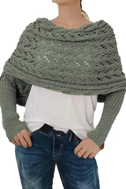Outlet Dear-Lover Cross Detail Hollowed Knit Scarf with Sleeves Blackish Green