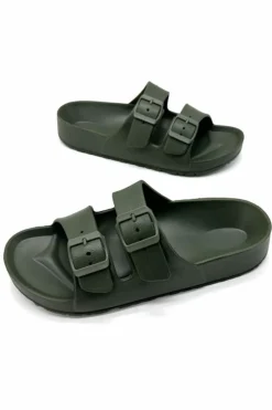New Dear-Lover Dual Adjustable Buckle Non-Slip EVA Slippers Blackish Green