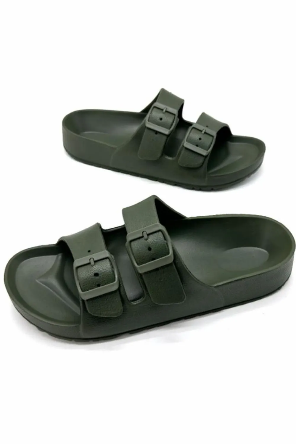 New Dear-Lover Dual Adjustable Buckle Non-Slip EVA Slippers Blackish Green