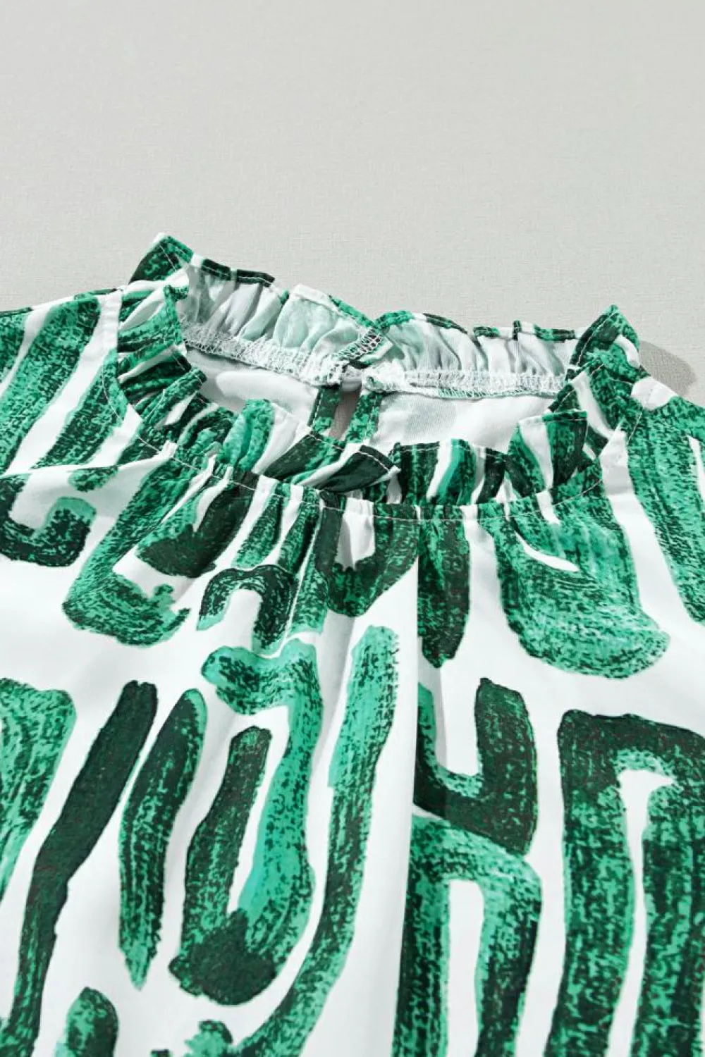 Discount Dear-Lover Embroidered Puff Sleeve Frilled Neck Printed Top Blackish Green
