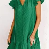 Outlet Dear-Lover Flutter Sleeve Ruffled Textured Shift Dress Blackish Green