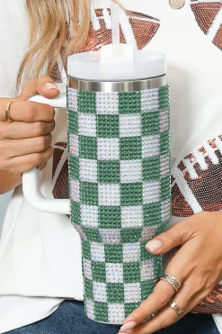 Discount Dear-Lover Full Rhinestone Checkerboard Handled Tumbler 40oz Blackish Green