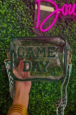 Sale Dear-Lover GAME DAY Chenille Embroidered Clear PVC Shoulder Bag Blackish Green