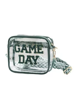 Sale Dear-Lover GAME DAY Chenille Embroidered Clear PVC Shoulder Bag Blackish Green