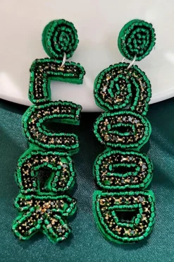 New Dear-Lover GOOD LUCK Rice Beaded Dangle Earrings Blackish Green