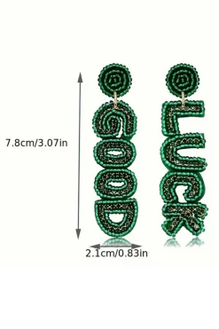 New Dear-Lover GOOD LUCK Rice Beaded Dangle Earrings Blackish Green