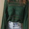 Outlet Dear-Lover Hollow-out Cable Knit Cropped Sweater Blackish Green