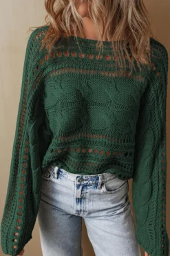 Outlet Dear-Lover Hollow-out Cable Knit Cropped Sweater Blackish Green