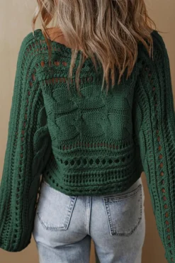 Outlet Dear-Lover Hollow-out Cable Knit Cropped Sweater Blackish Green