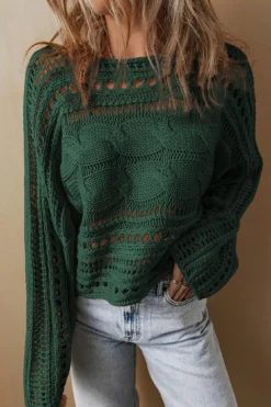 Outlet Dear-Lover Hollow-out Cable Knit Cropped Sweater Blackish Green