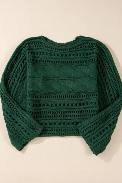 Outlet Dear-Lover Hollow-out Cable Knit Cropped Sweater Blackish Green