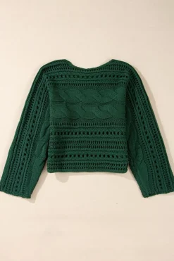 Outlet Dear-Lover Hollow-out Cable Knit Cropped Sweater Blackish Green