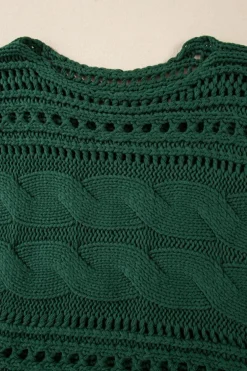 Outlet Dear-Lover Hollow-out Cable Knit Cropped Sweater Blackish Green