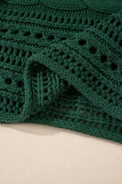 Outlet Dear-Lover Hollow-out Cable Knit Cropped Sweater Blackish Green